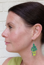 Load image into Gallery viewer, Hand Painted Green Tiny Potted Plant Earrings
