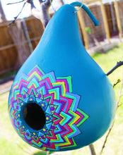 Load image into Gallery viewer, Blue and Yellow Hand Painted Gourd Birdhouse
