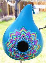 Load image into Gallery viewer, Blue and Yellow Hand Painted Gourd Birdhouse
