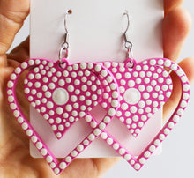 Load image into Gallery viewer, White and Pink Hand Painted Wooden Heart Earrings
