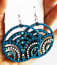 Load image into Gallery viewer, Blue and White Hand Painted Circle with Pattern Earrings
