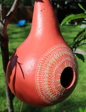 Load image into Gallery viewer, Coral and White Hand Painted Gourd Bird House
